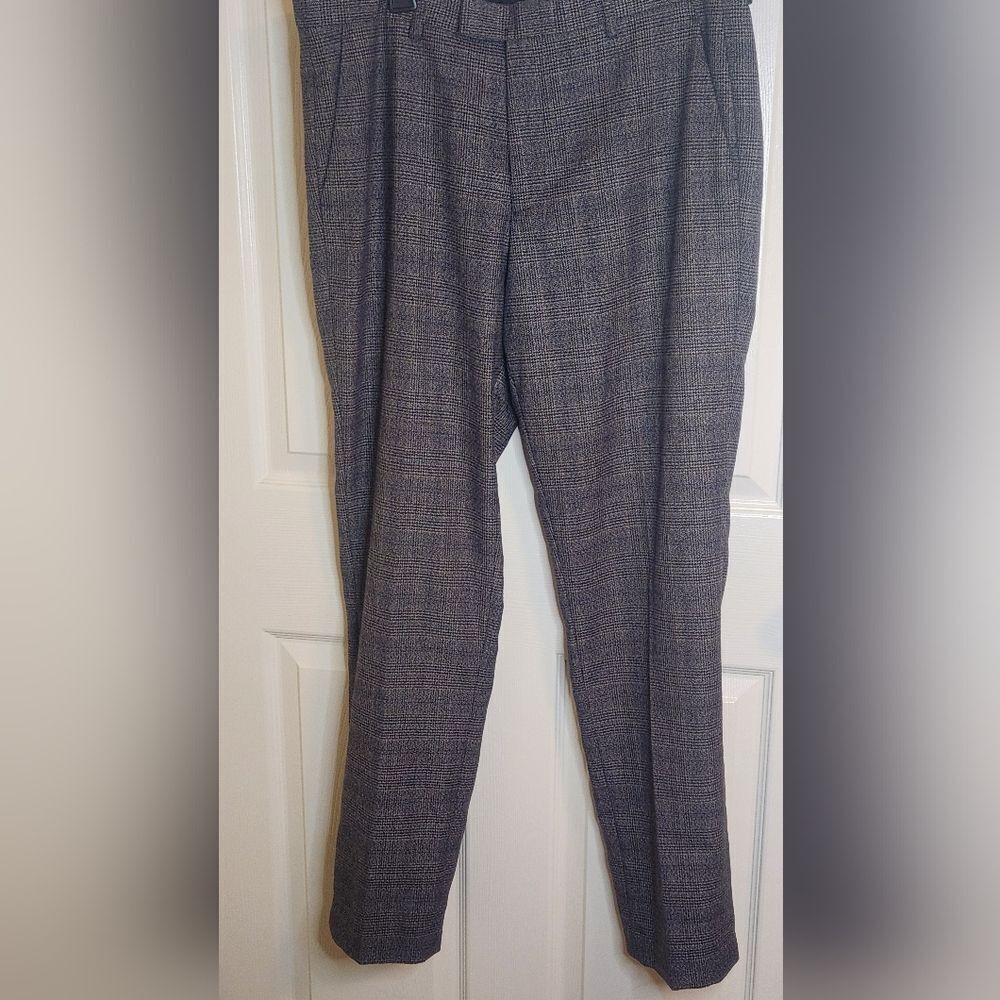 Harry Brown 34R WOOL Blend Gray Plaid Full Length Pockets Zipper Men Dress Pants